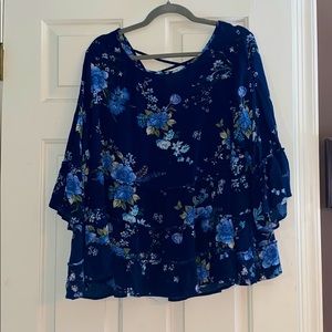 Charming Charlie Blue Floral Swing Top (3X)